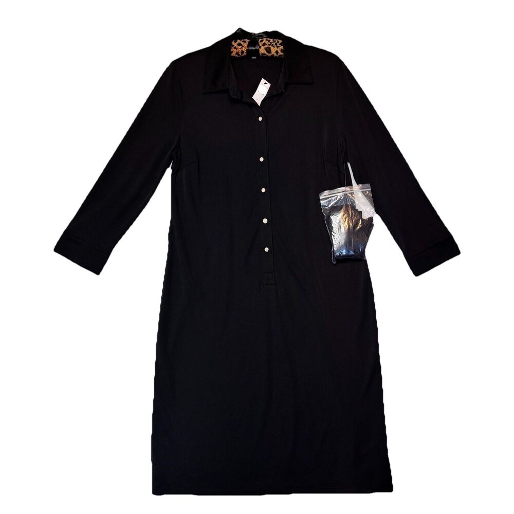 TALBOTS Black Dress Womens Size M Mid Calf Midi Fitted Belted Super Soft